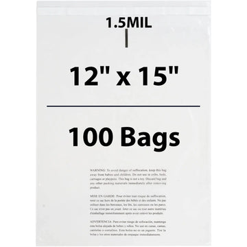 Poly Bags with suffocation warning 1.5 Mil 12X15 inches 100 Bags